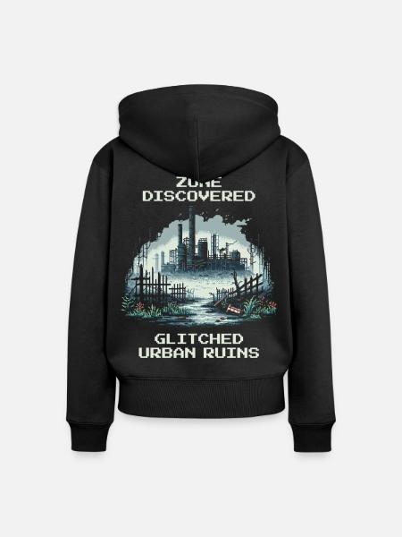 Zone entdeckt: Verbuggte Stadt-Ruinen - Frauen Premium Bio Zip Hoodie - Schwarz