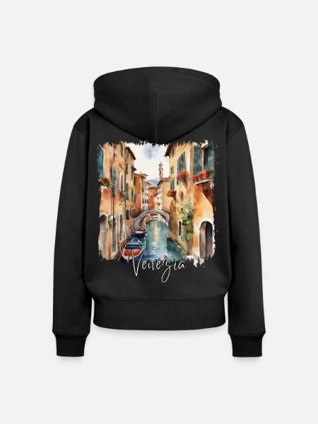 Venedig Aquarell, Ich liebe Venedig - Frauen Premium Bio Zip Hoodie - Schwarz