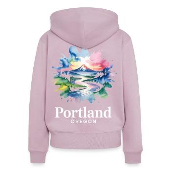 Portland, Oregon: Bunte Naturlandschaft - Frauen Premium Bio Zip Hoodie - Altrosa - Hinten - Julia (174cm)