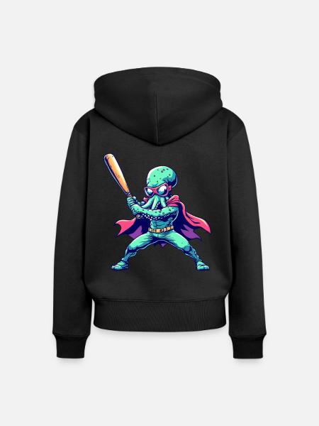 Baseball Oktopus Superheld - Frauen Premium Bio Zip Hoodie - Schwarz