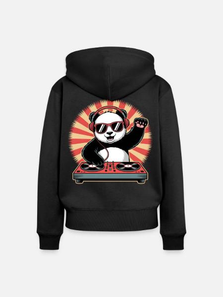 Panda DJ mit Kopfhörern - Frauen Premium Bio Zip Hoodie - Schwarz