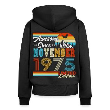 November 1975 Vintage Vintage Retro Birthday - Women's Premium Organic Zip Hoodie - black - Back - Julia (174cm)