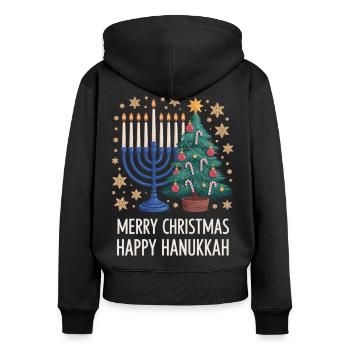 Weihnachten & Hanukkah Shirt - Frauen Premium Bio Zip Hoodie - Schwarz - Hinten - Julia (174cm)