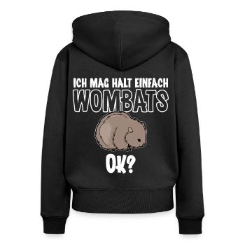 Wombat - Frauen Premium Bio Zip Hoodie - Schwarz - Hinten - Julia (174cm)