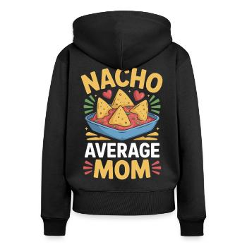 Nacho Maman Moyenne Drôle - Sweat à capuche zippé Premium bio Femme - noir - Dos - Julia (174cm)