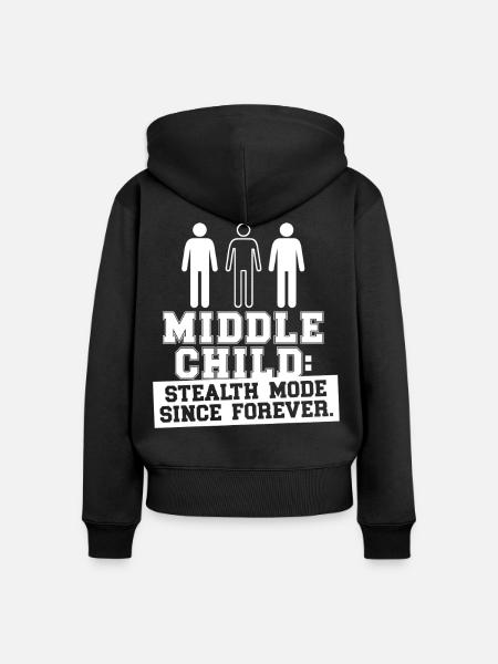 Mittelkind Mittleres Kind Bruder Schwester - Frauen Premium Bio Zip Hoodie - Schwarz