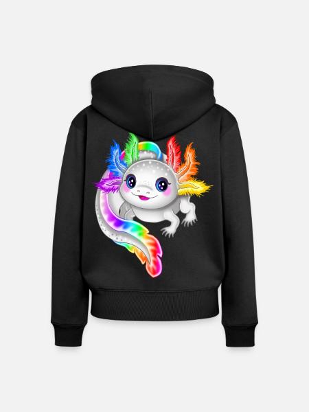 Regenbogen bunter Axolotl - Frauen Premium Bio Zip Hoodie - Schwarz