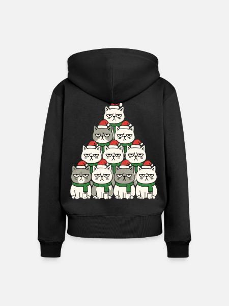 Grumpy Christmas Cats – Lustiges Katzen - Frauen Premium Bio Zip Hoodie - Schwarz