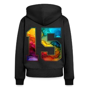 NR. 15 NUMMER 15 COLLEGE 15. GEBURTSTAG - Frauen Premium Bio Zip Hoodie - Schwarz - Hinten - Julia (174cm)