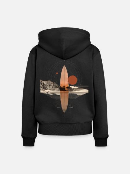 Kupferne Wellen Orbit - Geometrisches Surfbrett - Frauen Premium Bio Zip Hoodie - Schwarz