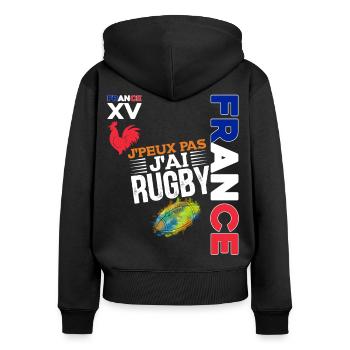 Je Peux Pas J'ai Rugby Passion Joueur de Rugby - Sweat à capuche zippé Premium bio Femme - noir - Dos - Julia (174cm)