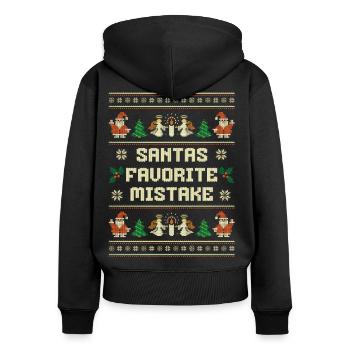 Santa’s Favorite Mistake – lustiger Ugly‑Christmas - Frauen Premium Bio Zip Hoodie - Schwarz - Hinten - Julia (174cm)