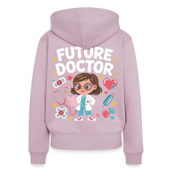 Dessin animé du futur docteur - Sweat à capuche zippé Premium bio Femme - rose poudré - Dos - Julia (174cm)