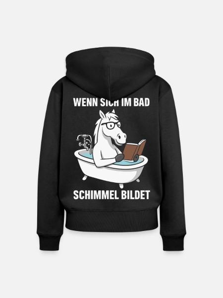 Badlesendes Pferd mit Schimmelwitz - Frauen Premium Bio Zip Hoodie - Schwarz
