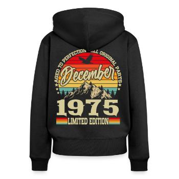Vintage Décembre 1975 Vintage Rétro Anniversaire - Sweat à capuche zippé Premium bio Femme - noir - Dos - Julia (174cm)