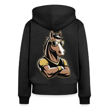 Pferd Maskottchen mit Sonnenbrille - Frauen Premium Bio Zip Hoodie - Schwarz - Hinten - Julia (174cm)