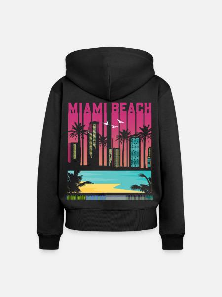 Miami Beach Sunset Palms Skyline - Frauen Premium Bio Zip Hoodie - Schwarz