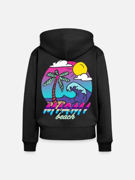 Miami Beach Neon Palmen - Frauen Premium Bio Zip Hoodie - Schwarz