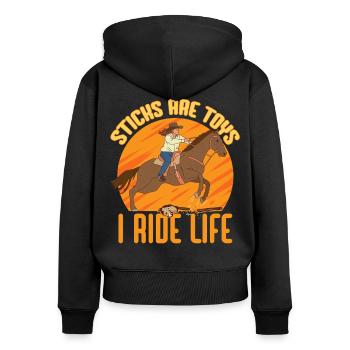 Anti Hobby Horsing - Frauen Premium Bio Zip Hoodie - Schwarz - Hinten - Julia (174cm)