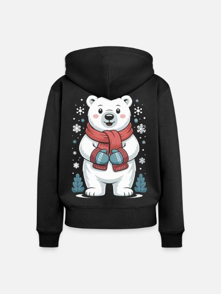 Polarbär Winterzauber - Frauen Premium Bio Zip Hoodie - Schwarz