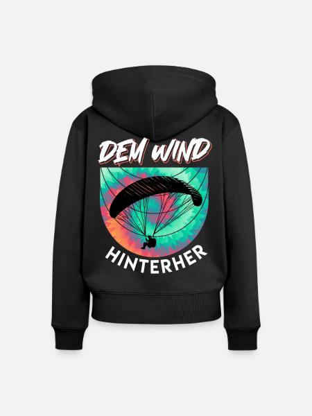 Gleitschirmflieger DEM WIND HINTERHER Lustig - Frauen Premium Bio Zip Hoodie - Schwarz