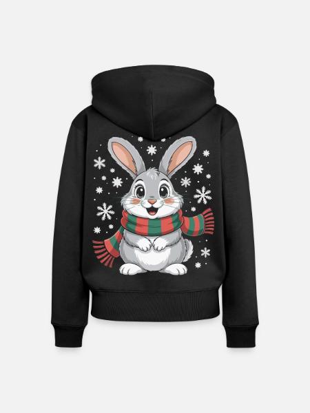 Winterhase mit Schal - Frauen Premium Bio Zip Hoodie - Schwarz