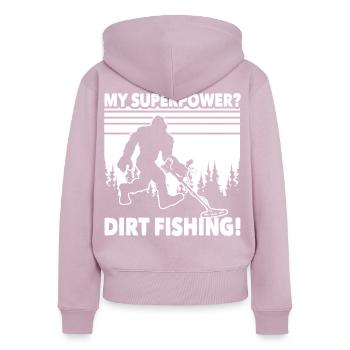 Dirt Fishing Big Foot - Frauen Premium Bio Zip Hoodie - Altrosa - Hinten - Julia (174cm)