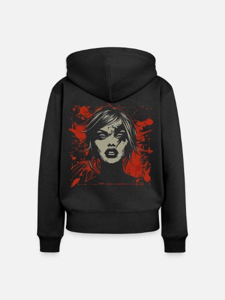 Abstraktes Frauengesicht im Grunge Stil - Frauen Premium Bio Zip Hoodie - Schwarz