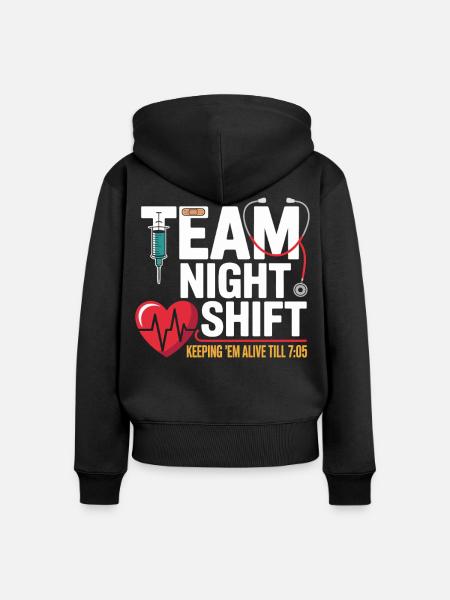 Team Night Shift Nachtschicht Helden - Frauen Premium Bio Zip Hoodie - Schwarz