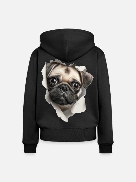 Mops - Frauen Premium Bio Zip Hoodie - Schwarz