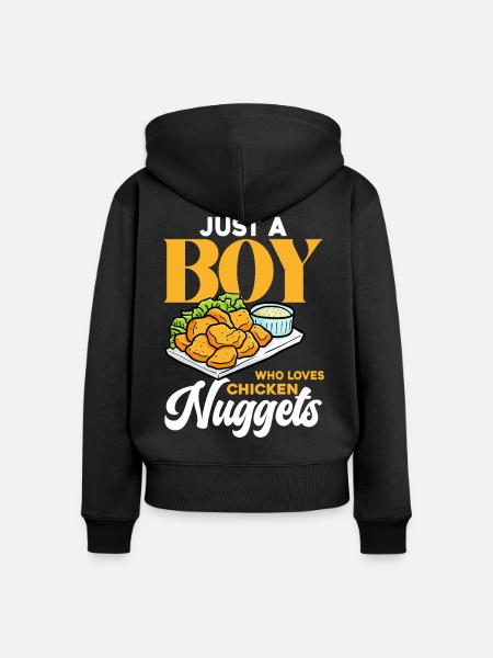 Nur ein Junge liebt Nuggets - Frauen Premium Bio Zip Hoodie - Schwarz