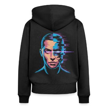 Glitch Portrait in Digital Art Style - Women's Premium Organic Zip Hoodie - black - Back - Julia (174cm)