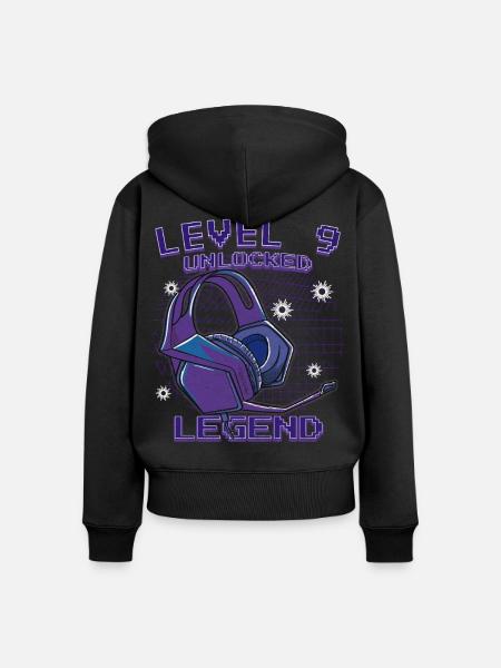 Level 9 Unlocked Kopfhörer Neon - Frauen Premium Bio Zip Hoodie - Schwarz