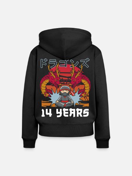14 Jahre Drachen Ninja Zen - Frauen Premium Bio Zip Hoodie - Schwarz