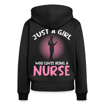 Just a Girl Nurse – Pink Halftone - Frauen Premium Bio Zip Hoodie - Schwarz - Hinten - Julia (174cm)