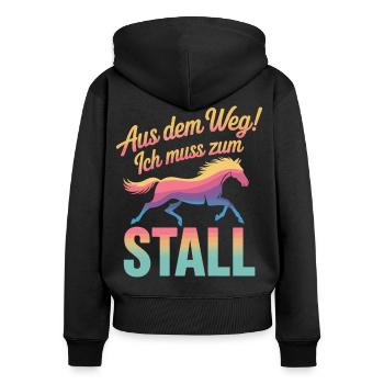 Reiten Aus dem Weg Ich muss zum Stall Reiterin - Frauen Premium Bio Zip Hoodie - Schwarz - Hinten - Julia (174cm)