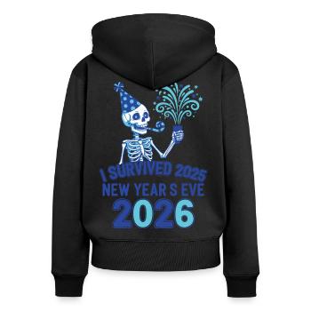 Ich habe die Silvesterparty 2025 überlebt - Frauen Premium Bio Zip Hoodie - Schwarz - Hinten - Julia (174cm)