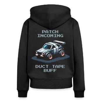 Patch : ruban adhésif | Humour des voitures RC - Sweat à capuche zippé Premium bio Femme - noir - Dos - Julia (174cm)