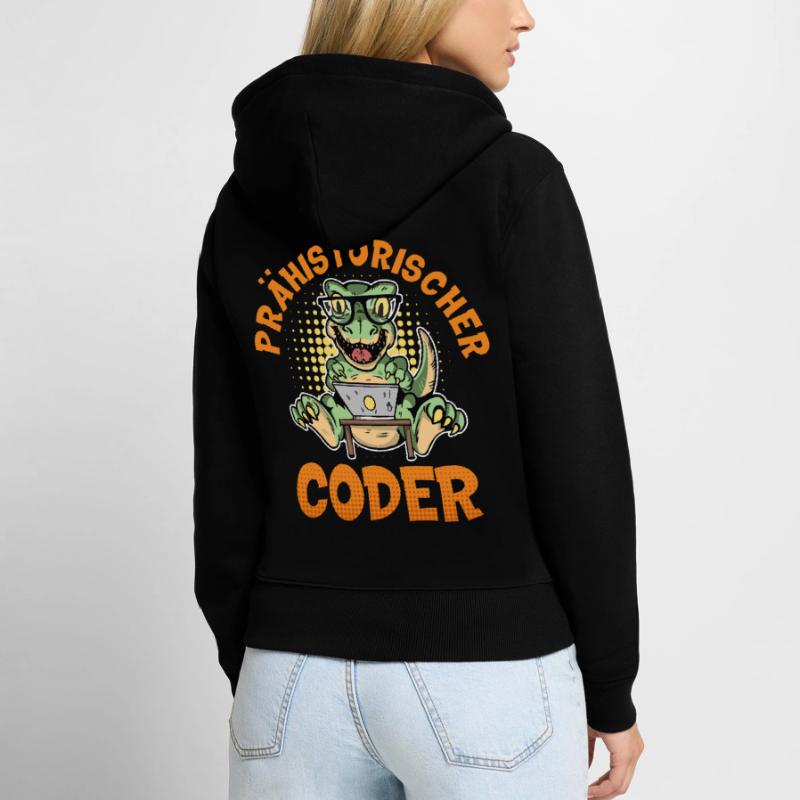 Coding PRÄHISTORISCHER CODER Lustiges Frauen Premium Bio Zip Hoodie