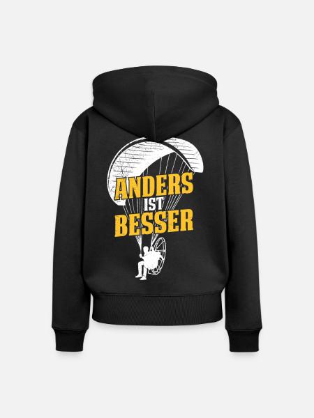 Gleitschirmflieger ANDERS IST BESSER Lustiges - Frauen Premium Bio Zip Hoodie - Schwarz