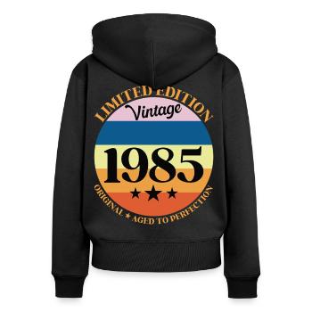 1985 Vintage Geburtstagsgeschenk 85 Geburtstag - Frauen Premium Bio Zip Hoodie - Schwarz - Hinten - Julia (174cm)