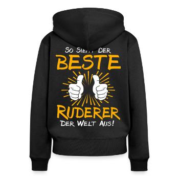 Ruderer Geschenkidee - Frauen Premium Bio Zip Hoodie - Schwarz - Hinten - Julia (174cm)