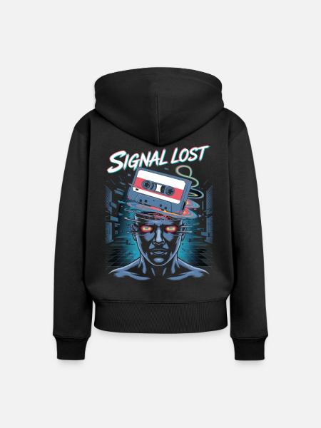 Signal Lost Retro Sci-Fi Glitch Design - Frauen Premium Bio Zip Hoodie - Schwarz
