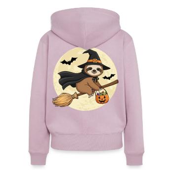 Süßer Faultier Hexe Halloween - Frauen Premium Bio Zip Hoodie - Altrosa - Hinten - Julia (174cm)