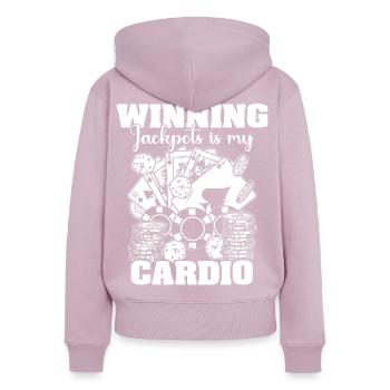 Casino - Sweat à capuche zippé Premium bio Femme - rose poudré - Dos - Julia (174cm)