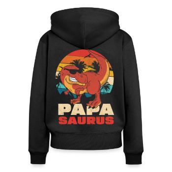 Papasaurus Retro Sunset - Sweat à capuche zippé Premium bio Femme - noir - Dos - Julia (174cm)