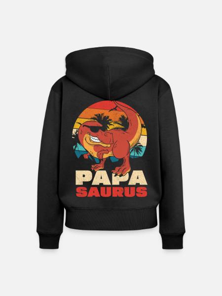 Papasaurus Retro Sonnenuntergang - Frauen Premium Bio Zip Hoodie - Schwarz