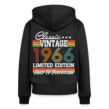 60.Geburtstag Geschenk Jahrgang 1966 geboren - Frauen Premium Bio Zip Hoodie - Schwarz - Hinten - Julia (174cm)
