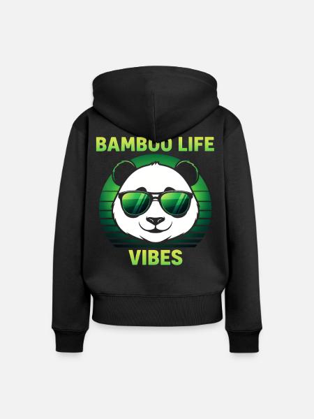Cooler Panda mit Sonnenbrille - Frauen Premium Bio Zip Hoodie - Schwarz