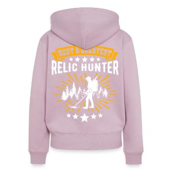 Recherche de reliques du Chercheur de Reliques - Sweat à capuche zippé Premium bio Femme - rose poudré - Dos - Julia (174cm)